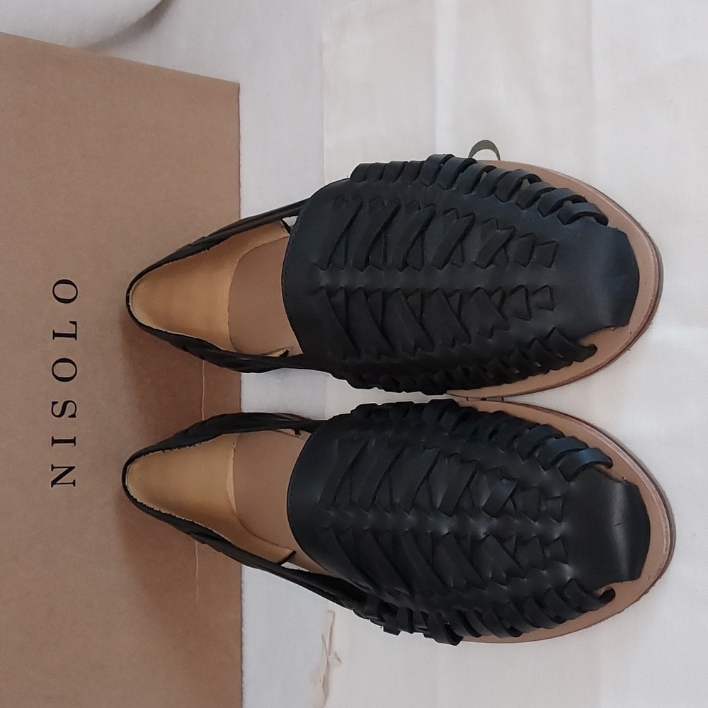 Nisolo Black Woven Leather Huarache Sandals - Picture 2 of 14